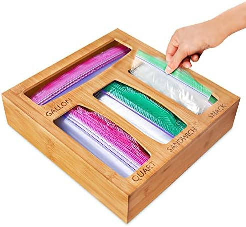 vioview Bamboo Ziplock Bag Organizer for Drawer, zip lock bag organizer, Storage Baggie Organizer... | Amazon (US)