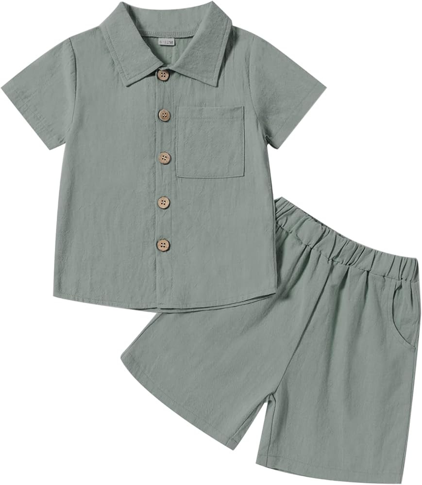 Neutocd Toddler Baby Boy Summer Clothes Cotton Linen Short Sleeve Solid Button Down Shirt Shorts ... | Amazon (US)