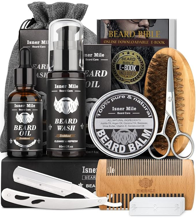 Isner Mile Beard Kit for Men, Grooming & Trimming Tool Complete Set with Shampoo Wash, Beard Care... | Amazon (US)