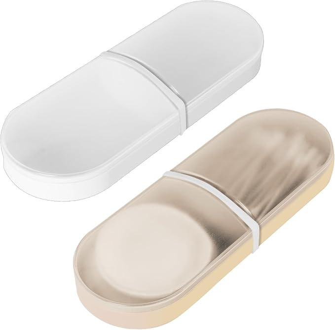 2-Pack Travel Cotton Swab & Round Holder, 2-Compartment Organizer with Silicone Band Closure for ... | Amazon (US)