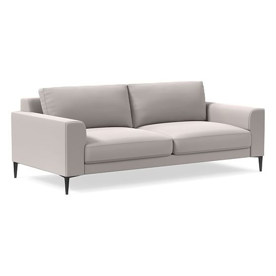 Harper 85.5"" Sofa, Poly, Astor Velvet, Frost Grey, Antique Bronze | West Elm (US)