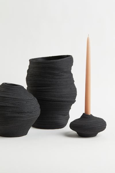 New ArrivalAsymmetric candlestick in stoneware with a textured finish. Height 3 1/4 in. Diameter ... | H&M (US)