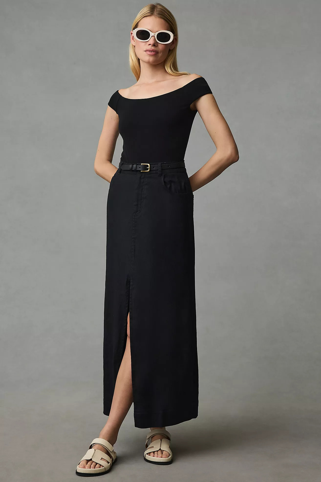 The Madi Front-Slit Midi Skirt by Pilcro | Anthropologie (US)