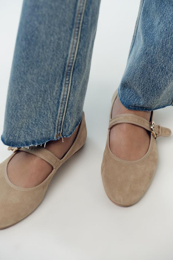 SUEDE STRAP BALLET FLATS | Zara UK