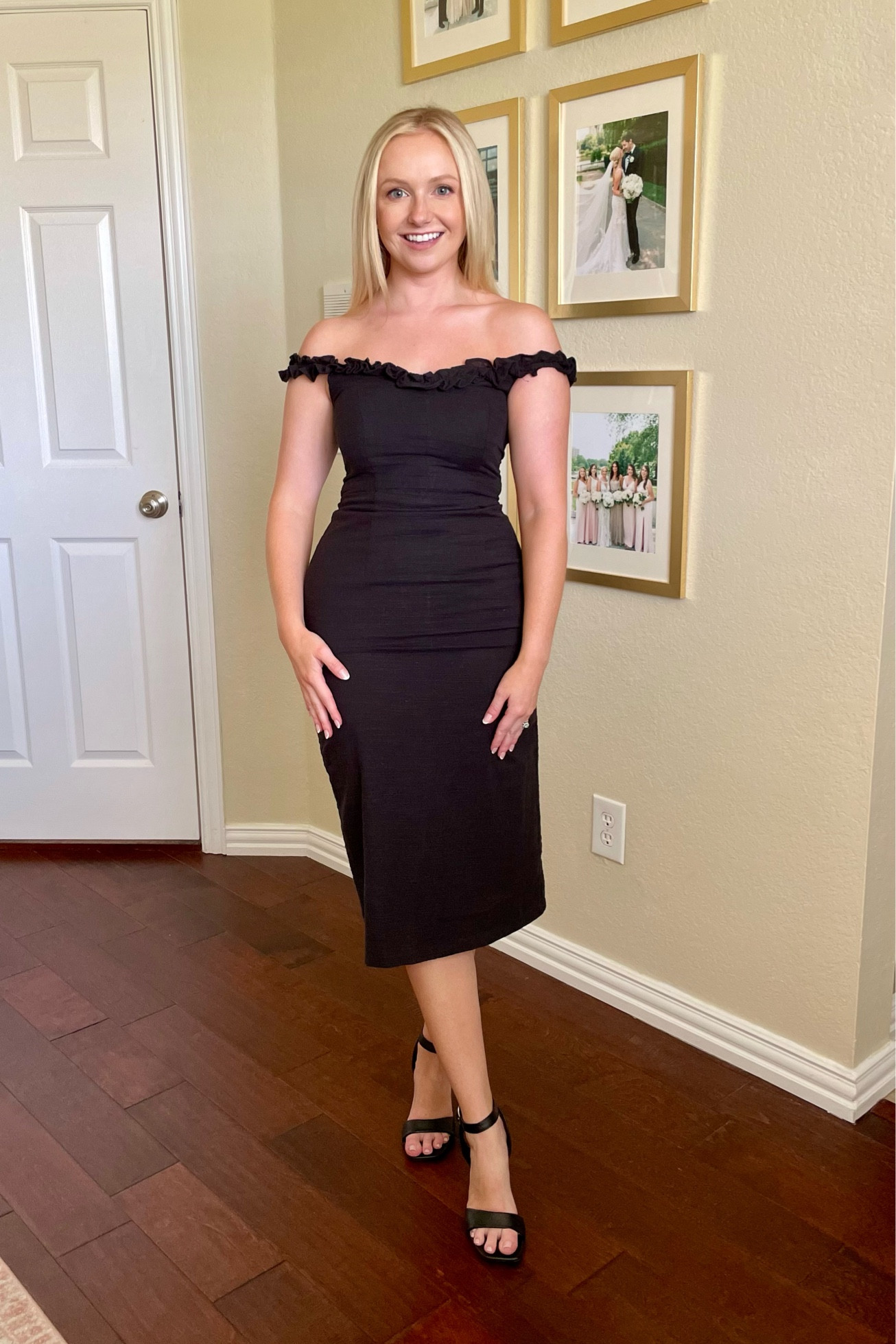 Wearing a 2 | black dress, little black dress, off the shoulder dress, midi dress, wedding guest dress 

#LTKstyletip #LTKSeasonal #LTKunder100