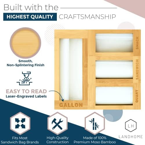 Amazon.com: LANDHOME Ziplock Bag Organizer for Drawer - Includes 20 reusable bags - Bamboo Kitche... | Amazon (US)