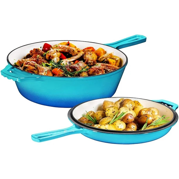 Bruntmor 2-in-1 Enamel Cast Iron Dutch Oven and Skillet | 3 Quart | Caribbean Blue | All-in-One C... | Walmart (CA)