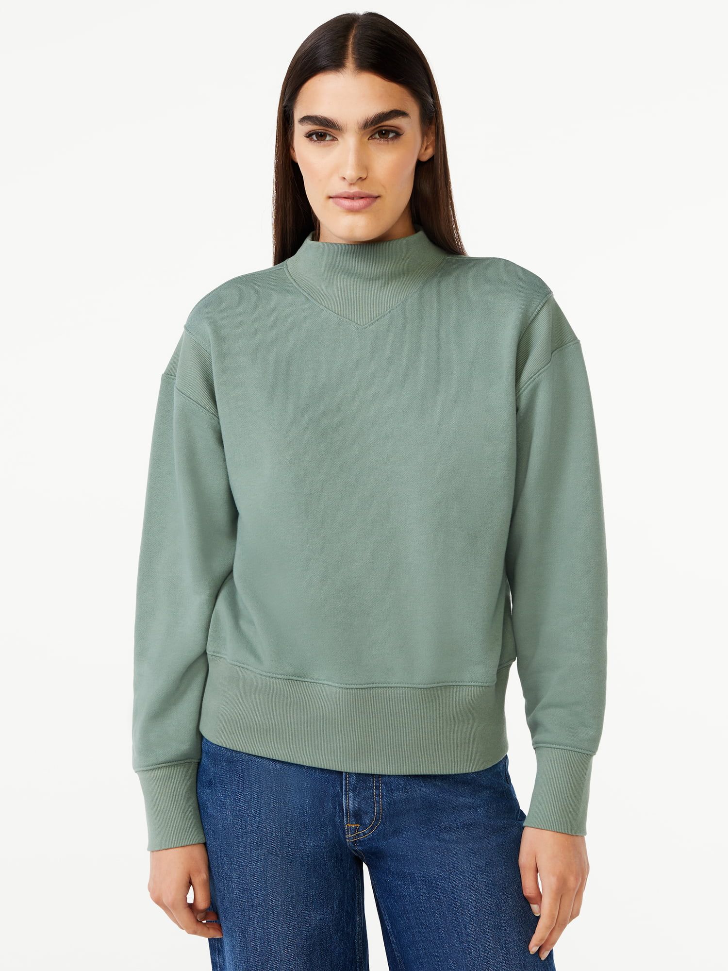 Free Assembly Women's Mock Neck Rib Sweatshirt | Walmart (US)