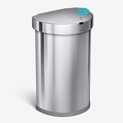 simplehuman 45 Liter / 12 Gallon Semi-Round Automatic Sensor Trash Can, Brushed Stainless Steel | Amazon (US)