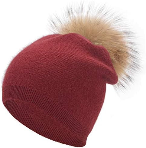 Women Cashmere Winter Slouchy Knit Beanie Hat with Real Fur Pom Pom Winter Beanie Knit Stocking C... | Amazon (US)