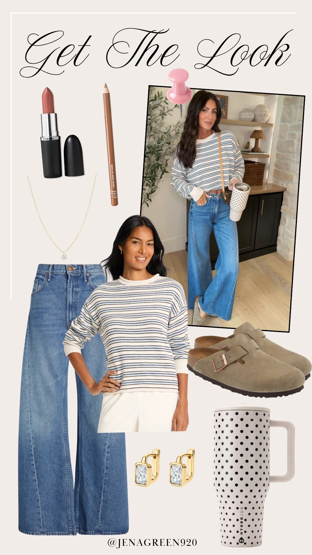 Fall Outfit | Striped Sweater | Wide Leg Jeans | Slip On Mules