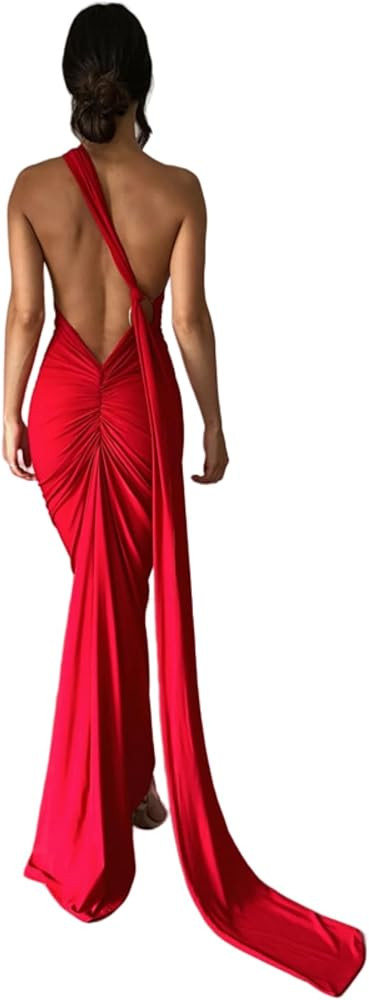 Women's Sexy One Shoulder Backless Maxi Dress Elegant Ruched O Ring Sleeveless Evening Dress Long... | Amazon (US)
