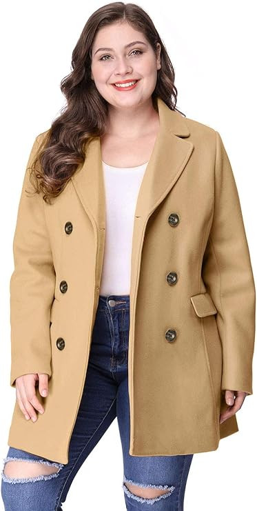 Agnes Orinda Women's Plus Size Notched Lapel Double Breasted Long Coat | Amazon (US)