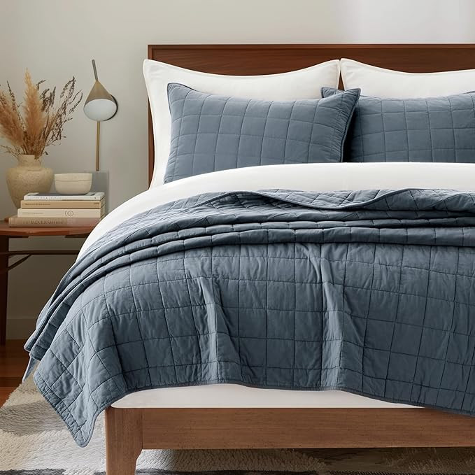 100% Cotton Box Stitch Quilt Bedding Set King Size 3 Pieces, Garment-Washed Lightweight Soft Cozy... | Amazon (US)