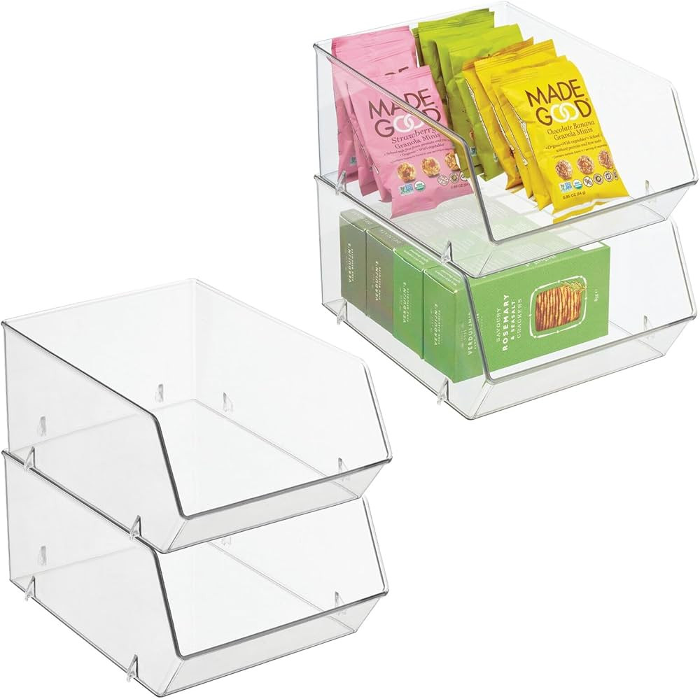 mDesign Plastic Stacking Food Storage Bin for Kitchen Cabinet, Pantry, Shelf, Fridge/Freezer - Or... | Amazon (US)