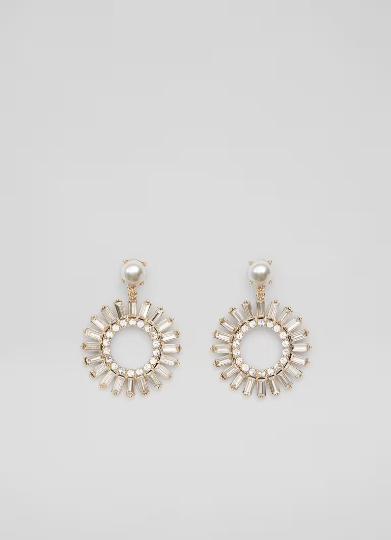 Pearl Clear Crystal Front-Facing Hoop Earrings | L.K. Bennett (UK)