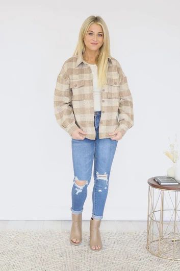 On The Same Sides Taupe Plaid Shacket FINAL SALE | Pink Lily