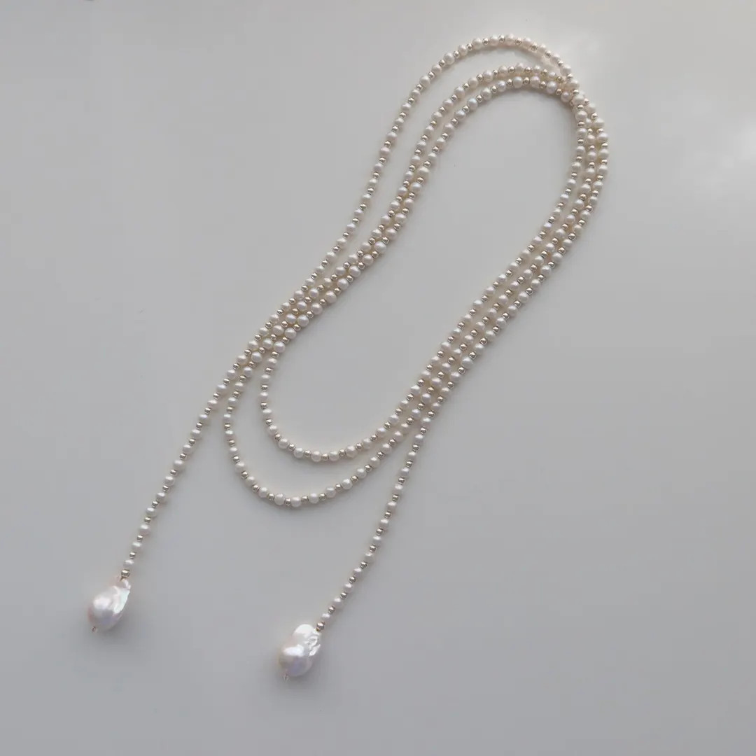 Extra Long Pearl Necklace - Natural Pearl Strand With Big Baroque Pearl - Winter Necklace - Sweat... | Etsy (US)