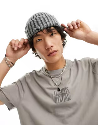 AllSaints Varden central logo T-shirt in taupe | ASOS (Global)