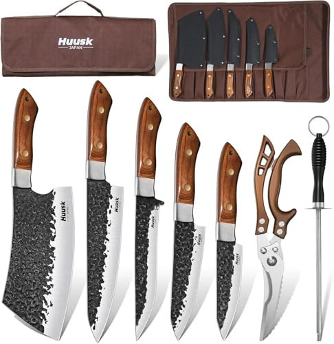 Huusk Butcher Knife Set - Hand Forged Meat Cleaver & Boning Viking Knives & Chef Utility Knives, Japanese Chef Knife Set with Bag for Camping, BBQ, Christmas Gifts for Men Women | Amazon (US)