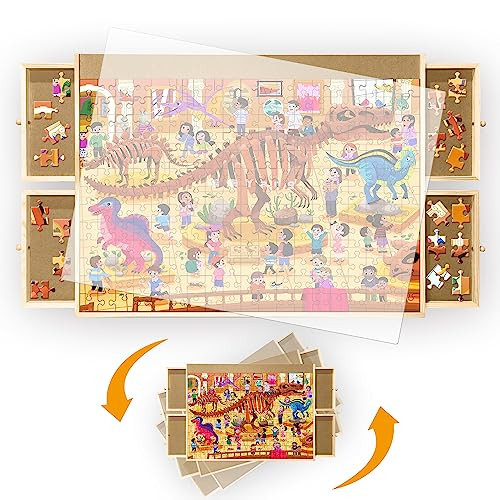 1000 Piece Wooden Jigsaw Puzzle Table - 4 Drawers, Puzzle Board | Portable, Rotating Puzzle Table for Adults and Kids. Keep All Your Puzzle Pieces Organized - 22 1/4” x 30" | Amazon (US)