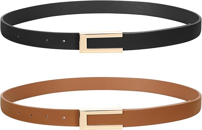 SUOSDEY 2 Pack Women Leather Belts for Dress Jeans Belt with Gold Buckle Belts for Women | Amazon (US)