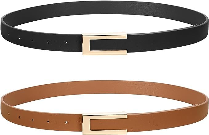 SUOSDEY 2 Pack Women Leather Belts for Dress Jeans Belt with Gold Buckle Belts for Women | Amazon (US)