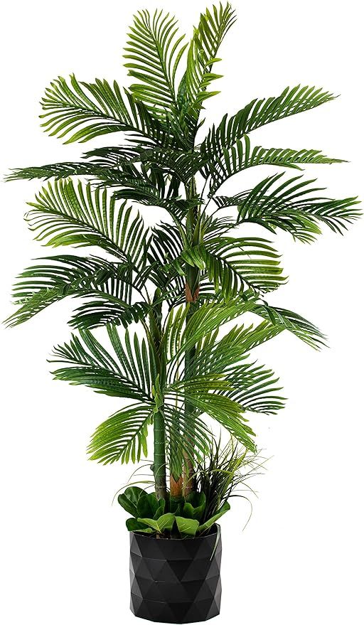 Deluxe 78" Golden Cane Palm Artificial Tree + Premium Fiddle Leaf Foliage in 8" Base + 12" Plant ... | Amazon (US)