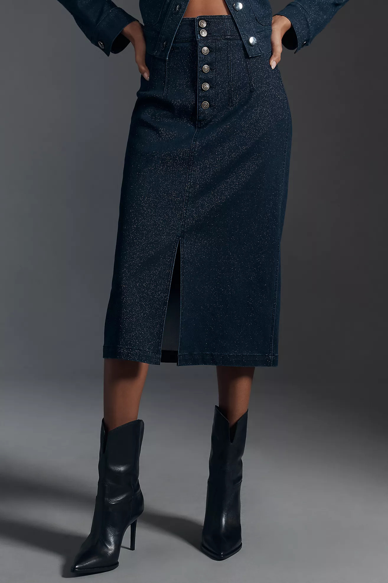 Pilcro Sparkle Denim Midi Pencil Skirt | Anthropologie (US)