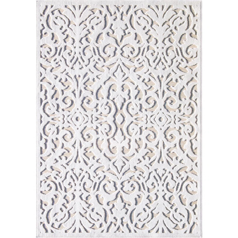 Damask Indoor / Outdoor Area Rug in Natural Gray | Wayfair North America