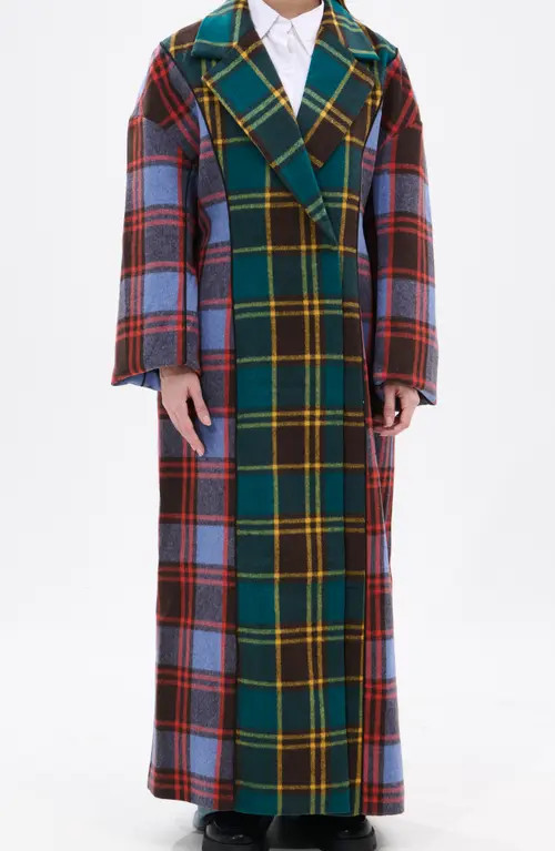 AZALEA WANG Oversize Plaid Trench in Green Multi Plaid at Nordstrom, Size X-Large | Nordstrom