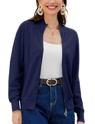 Navy Blue Cardigan Jacket for Women Lightweight Spring Summer Cardigan Zip Up Cardigan Sweater (Navy Blue,S) | Amazon (US)