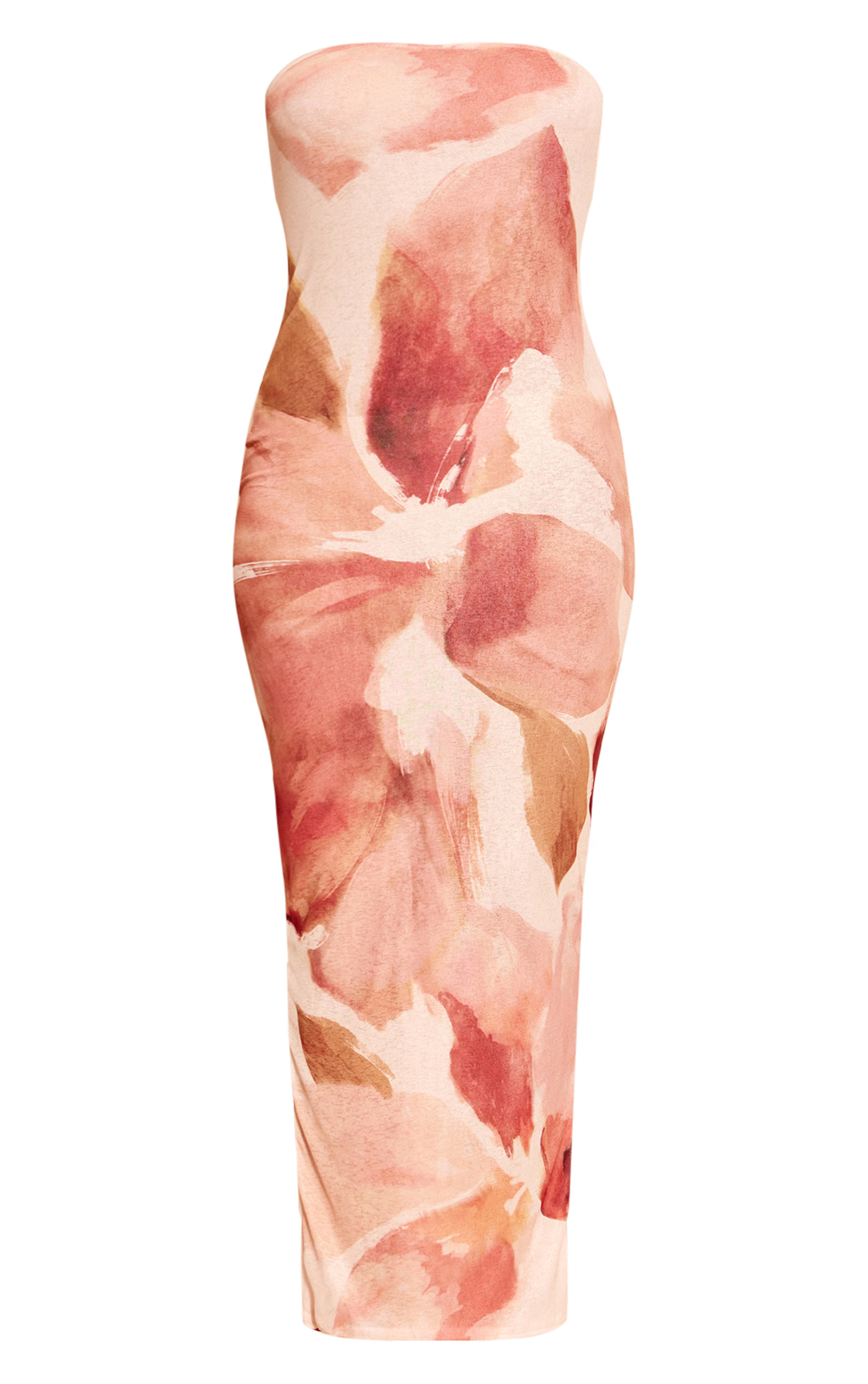 Pink Floral Abstract Printed Onion Skin Bandeau Maxi Dress | PrettyLittleThing US