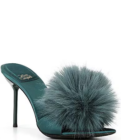 Jeffrey Campbell Shopaholic Satin Faux Fur Pom-Pom Ornament Dress Slide Sandals - 6 | Dillard's
