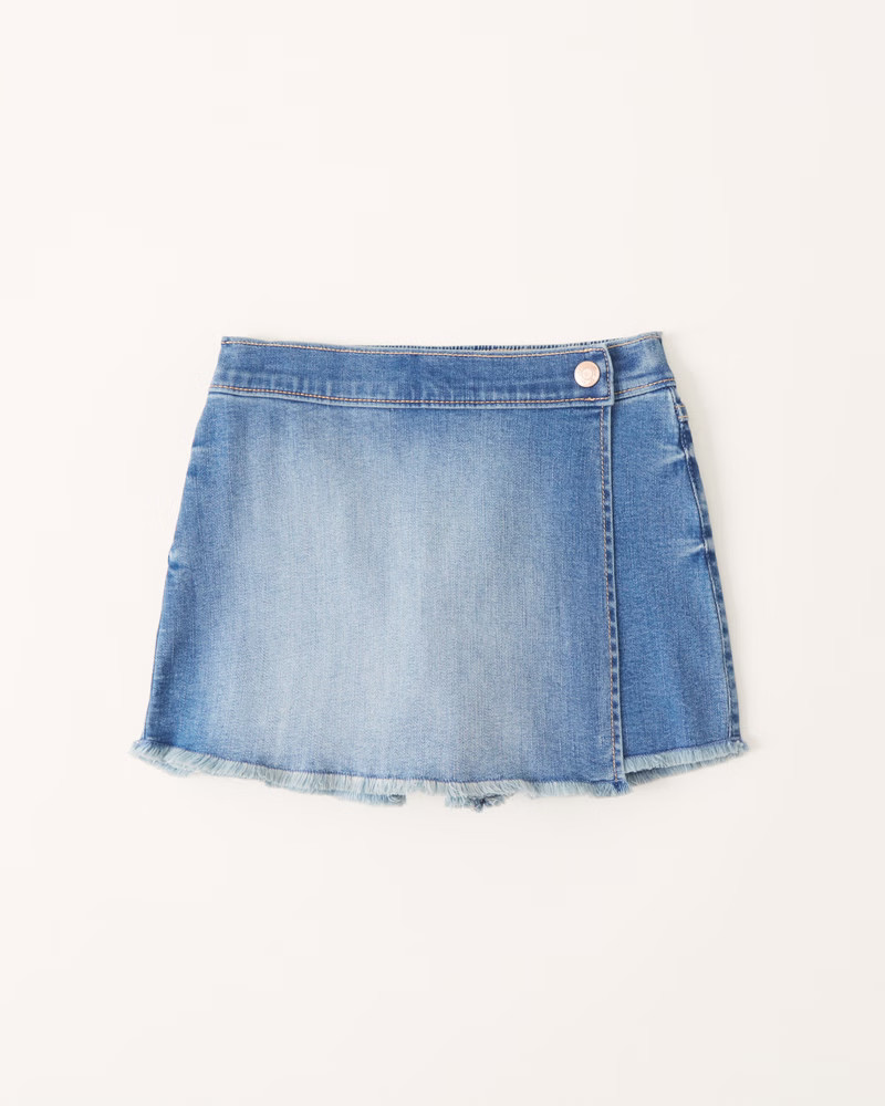 abercrombie kids girls wrap-front denim skort in medium wash - size 15/16 | Abercrombie & Fitch (US)