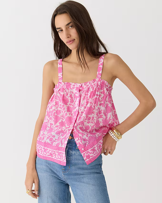 Button-front tank in tiny rosebud floral | J. Crew US