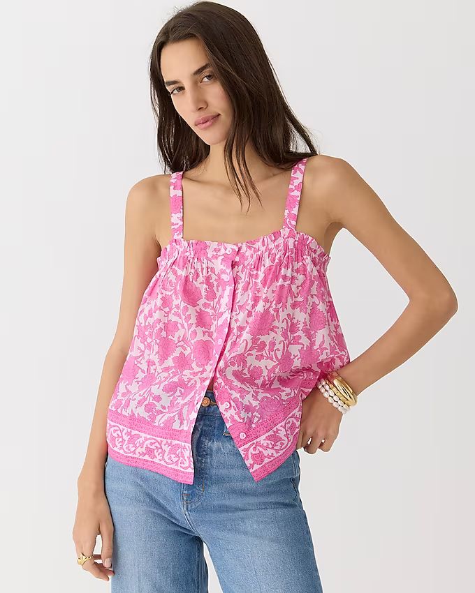 Button-front tank in tiny rosebud floral | J.Crew US