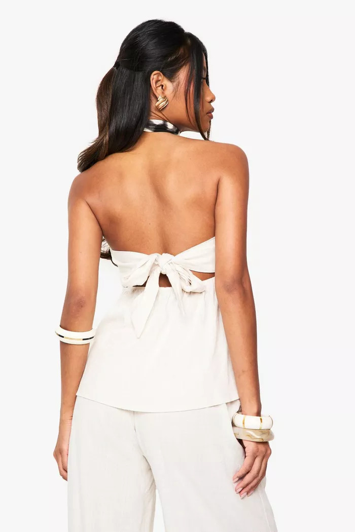 Linen Look Longline Bandeau Top & Wide Leg Trouser Co-ord | Boohoo.com (UK & IE)