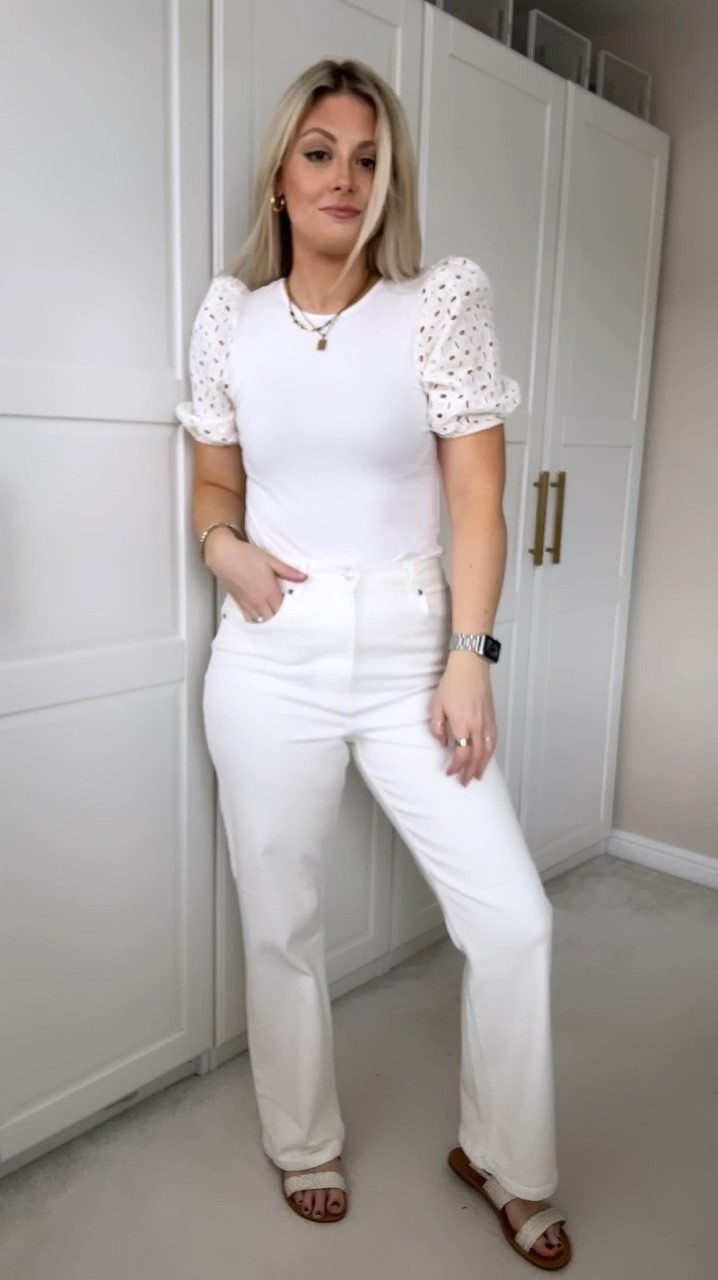 Jeans and a cute top, H&M outfit, white jeans, white top, puffy sleeve top, affordable spring fashion, spring capsule wardrobe 

#LTKfindsunder50 #LTKstyletip #LTKSeasonal