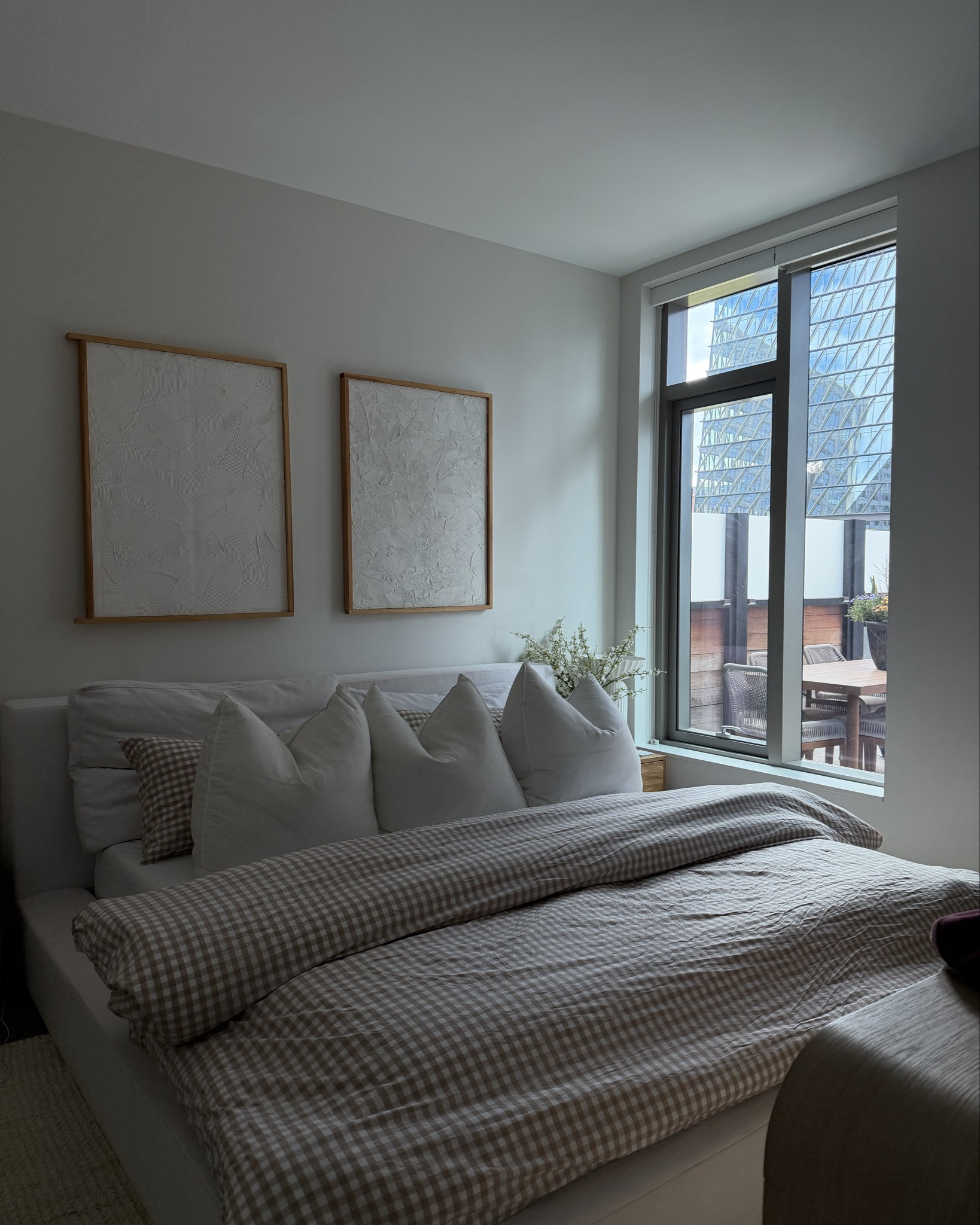bedding details! Note I have two of the “oversized king” size duvet inserts in my duvet cover for an extra fluffy look