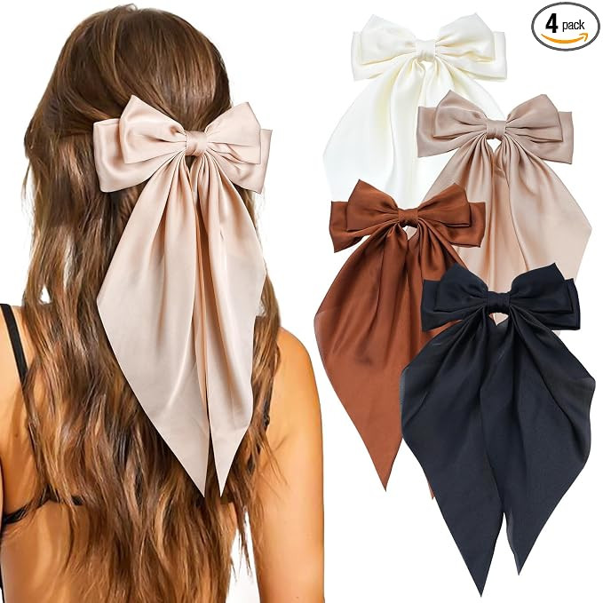 4 Pcs Hair Bows for Women Big Ribbon Bows for Hair Long Tail Bow Hair Clips Cute Hair Barrettes H... | Amazon (US)