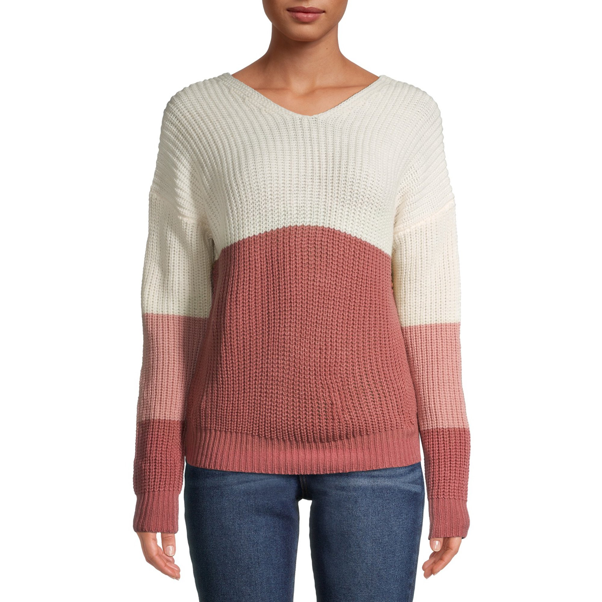 No Boundaries Juniors' Twisted Colorblocked Sweater | Walmart (US)