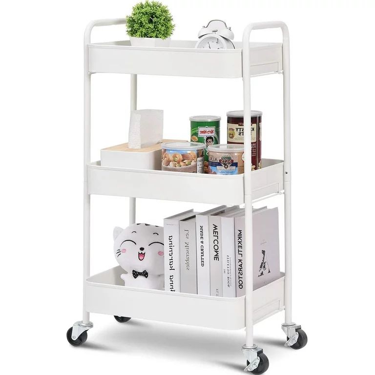 GZHJMY 3-Tier Rolling Cart, Metal Utility Cart with Lockable Wheels, Storage Craft Art Cart Troll... | Walmart (US)