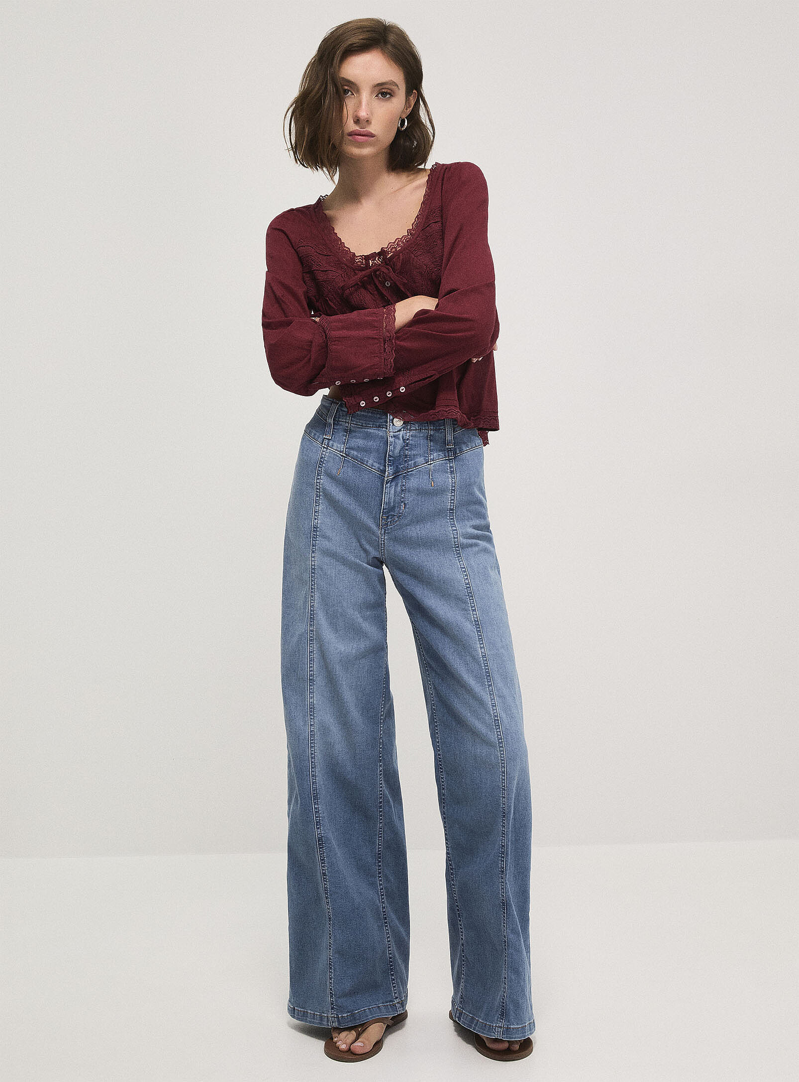 Free People - Libre stretch denim retro wide-leg jean (Women, Blue, 29) | Simons