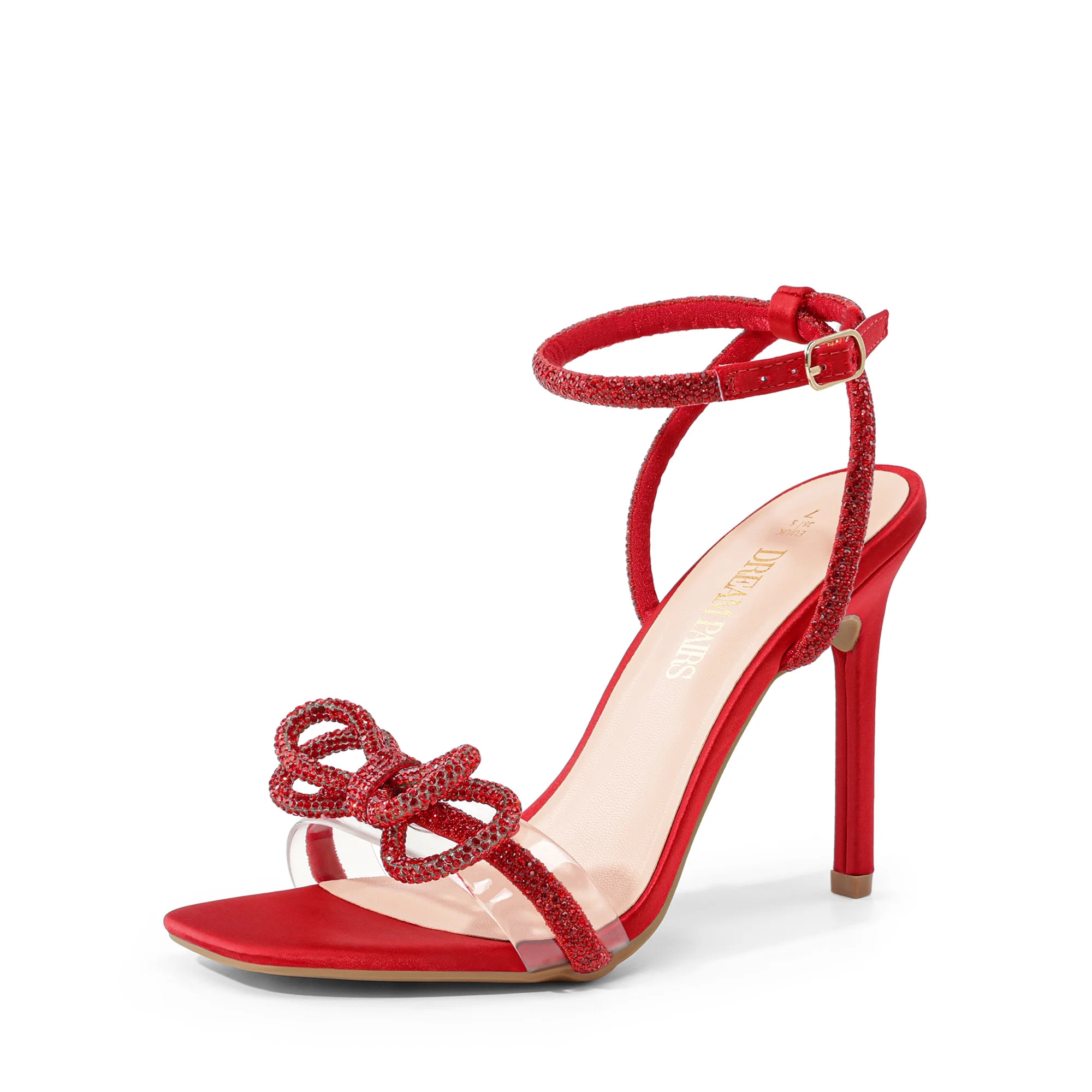 DREAM PAIRS Women's Double Bowknots Crystal Sandals Clear Slingback Heels Square Toe Shoes for Pa... | Walmart (US)
