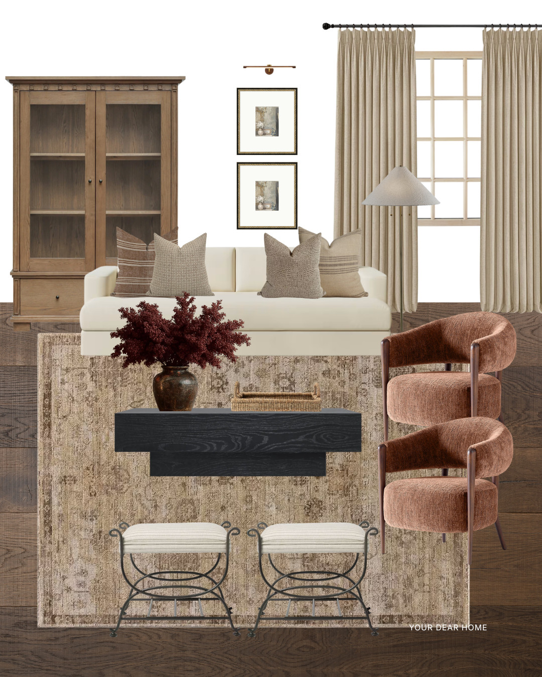 This living room mixes warm woods, soft neutrals, and rich accents for that cozy designer look. Sharing all the pieces that bring this layered space together. 

 #LTKHome