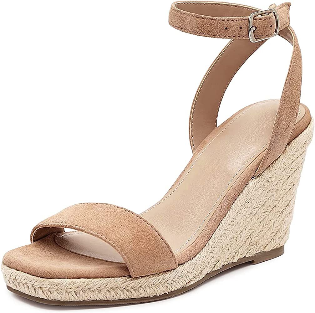 Ricristy Womens Wedge Sandals Espadrilles Open Toe Ankle Strap Buckle Slingback Casual Summer Pla... | Amazon (US)