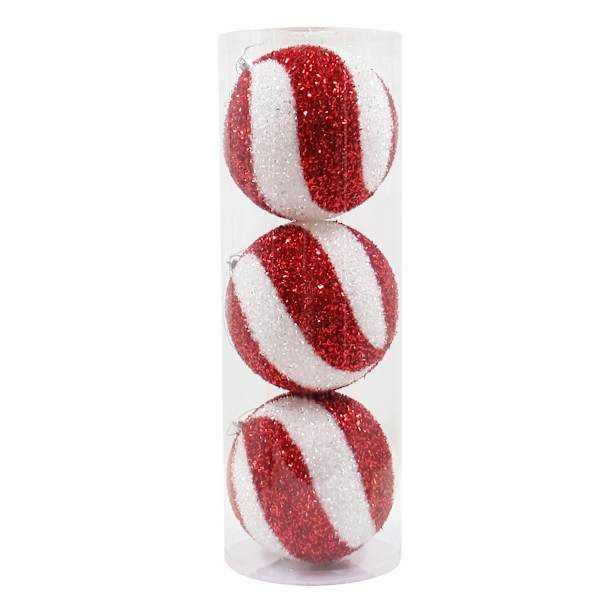 3-Count Red & White Tinsel Ornaments, 150mm | At Home