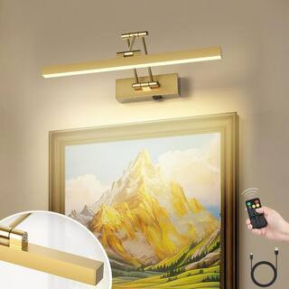 JUSHENG Brass 16 in. LED Picture Light with Remote Control Dimmable and Swivel HD-9960-G - The Ho... | The Home Depot
