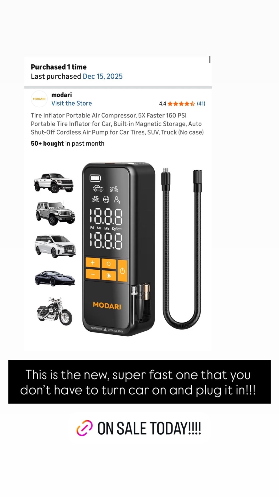 Portable tire inflator!! This is the new, super fast one that you don’t have to turn car on and plug it in!!!

#LTKSaleAlert #LTKTravel #LTKdayinmylife